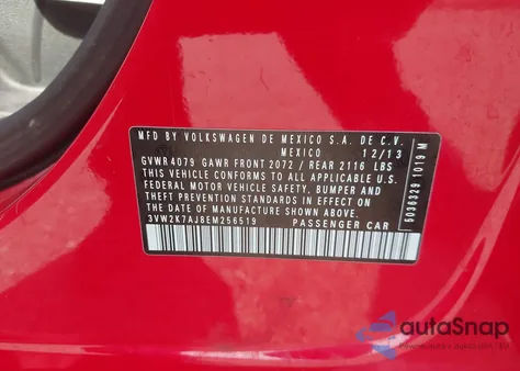 2014 Volkswagen Jetta 2.0L S from USA, damaged, VIN 3VW2K7AJ8EM256519